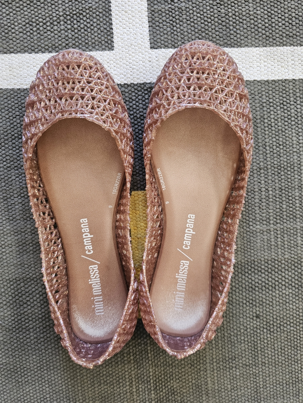 Mini Melissa Campana Glitter Woven Ballet Flats in Rose Gold